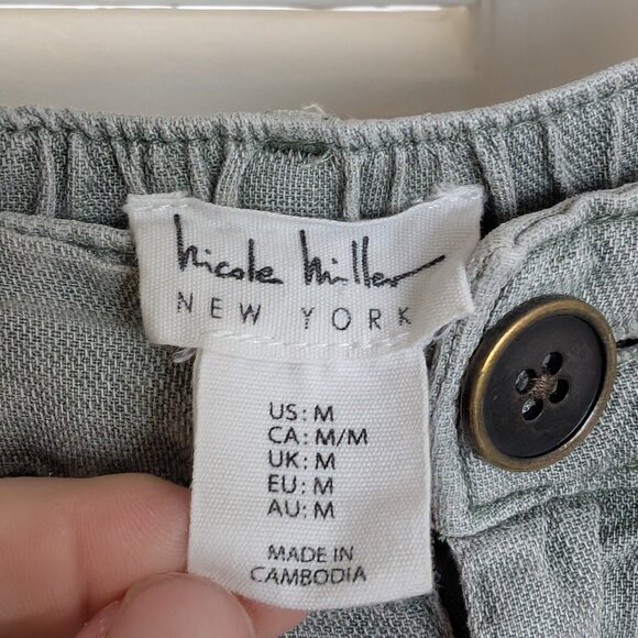 Nicole Miller Linen Blend Cargo Pants Size M Weathered Sage Green Cuffed MidRise - Picture 7 of 8